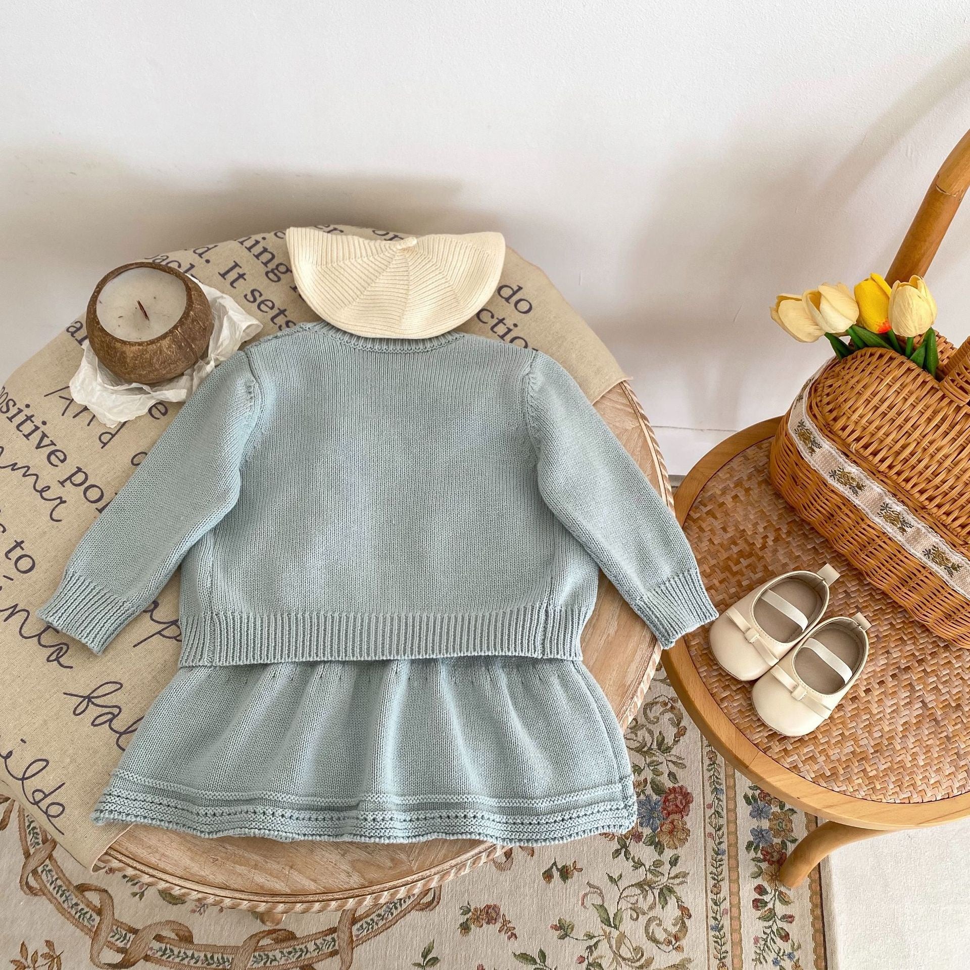 Toddler Girl Daisy Knitted Coat & Skirt Set