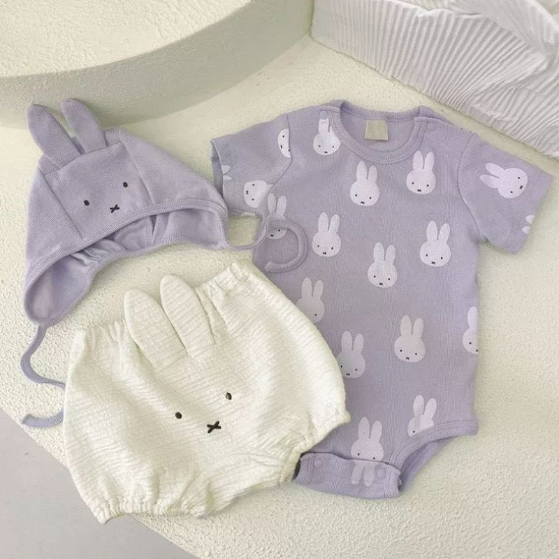 Baby Cartoon Romper + Pants + Hat Set