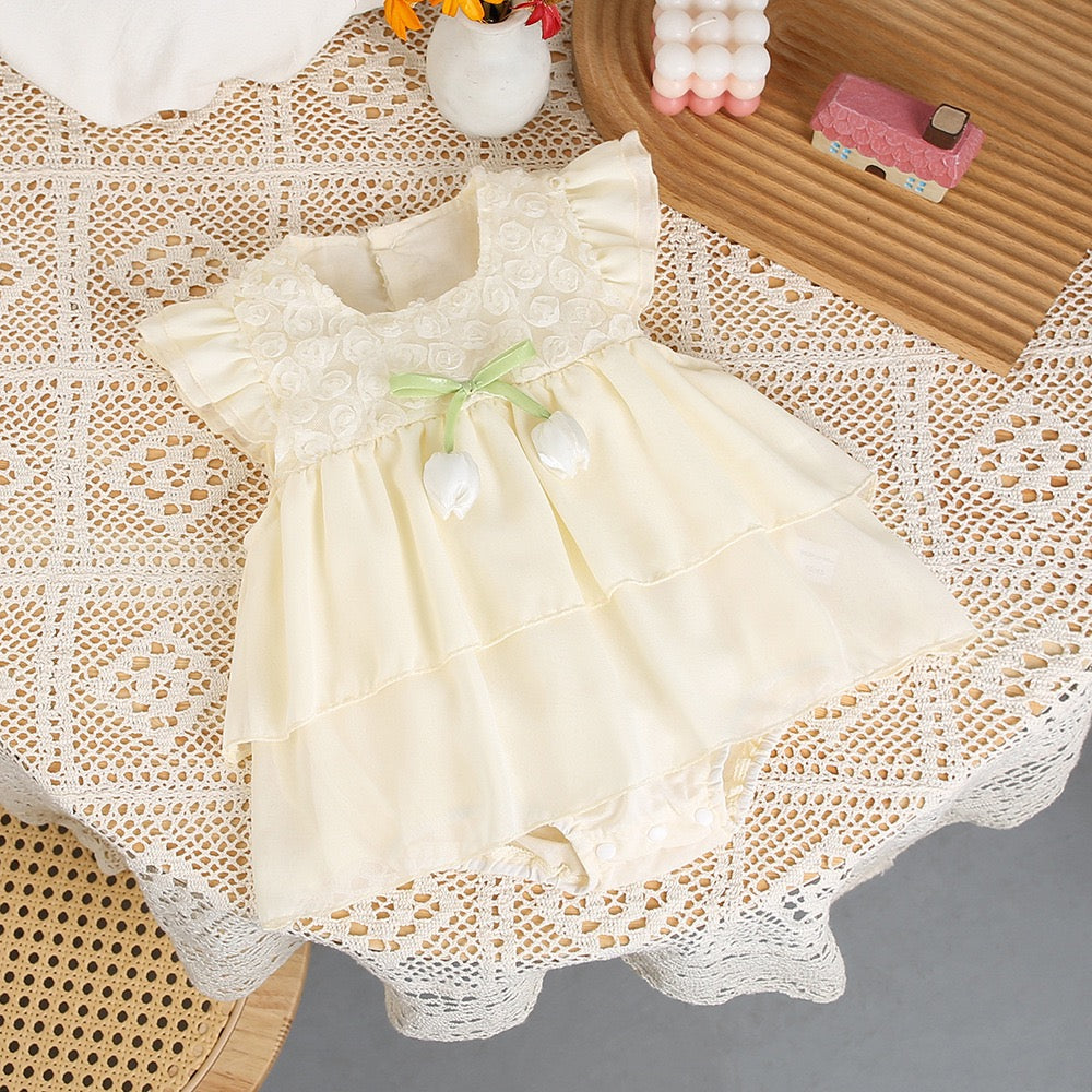 Sweet Infant Girls Bodysuit Flying Sleeve Princess Dress