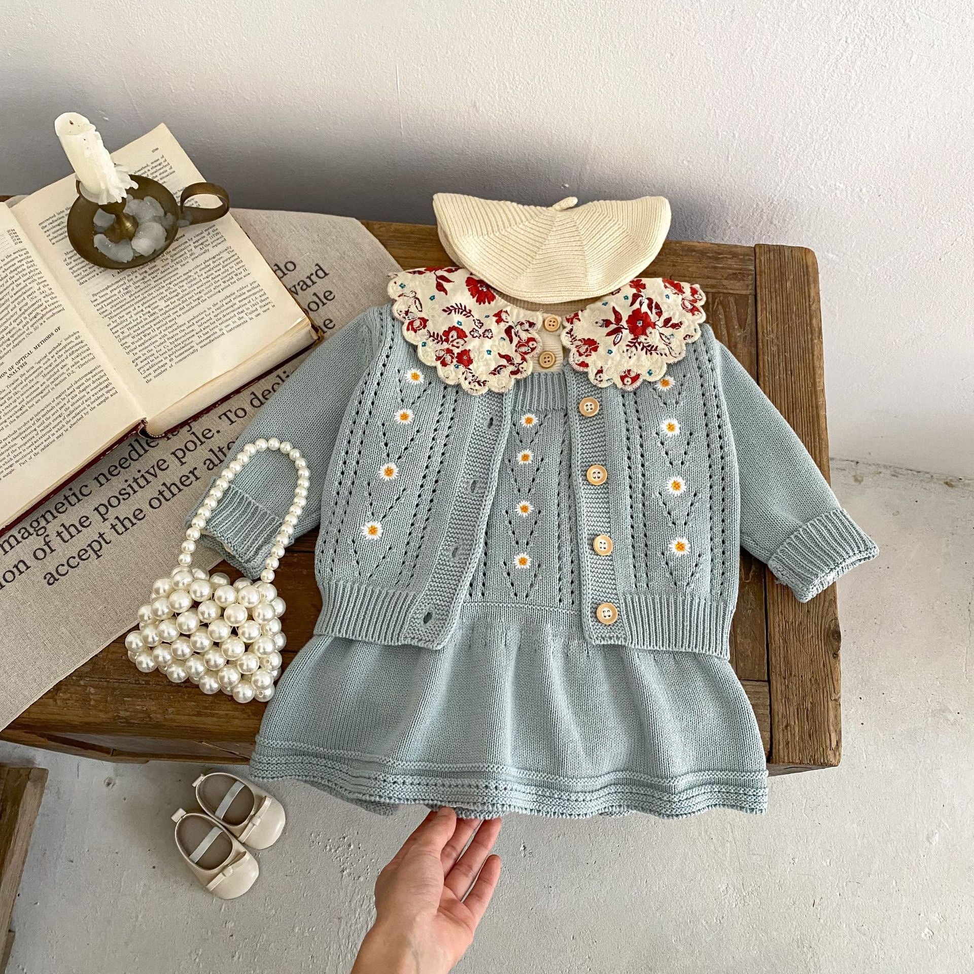 Toddler Girl Daisy Knitted Coat & Skirt Set