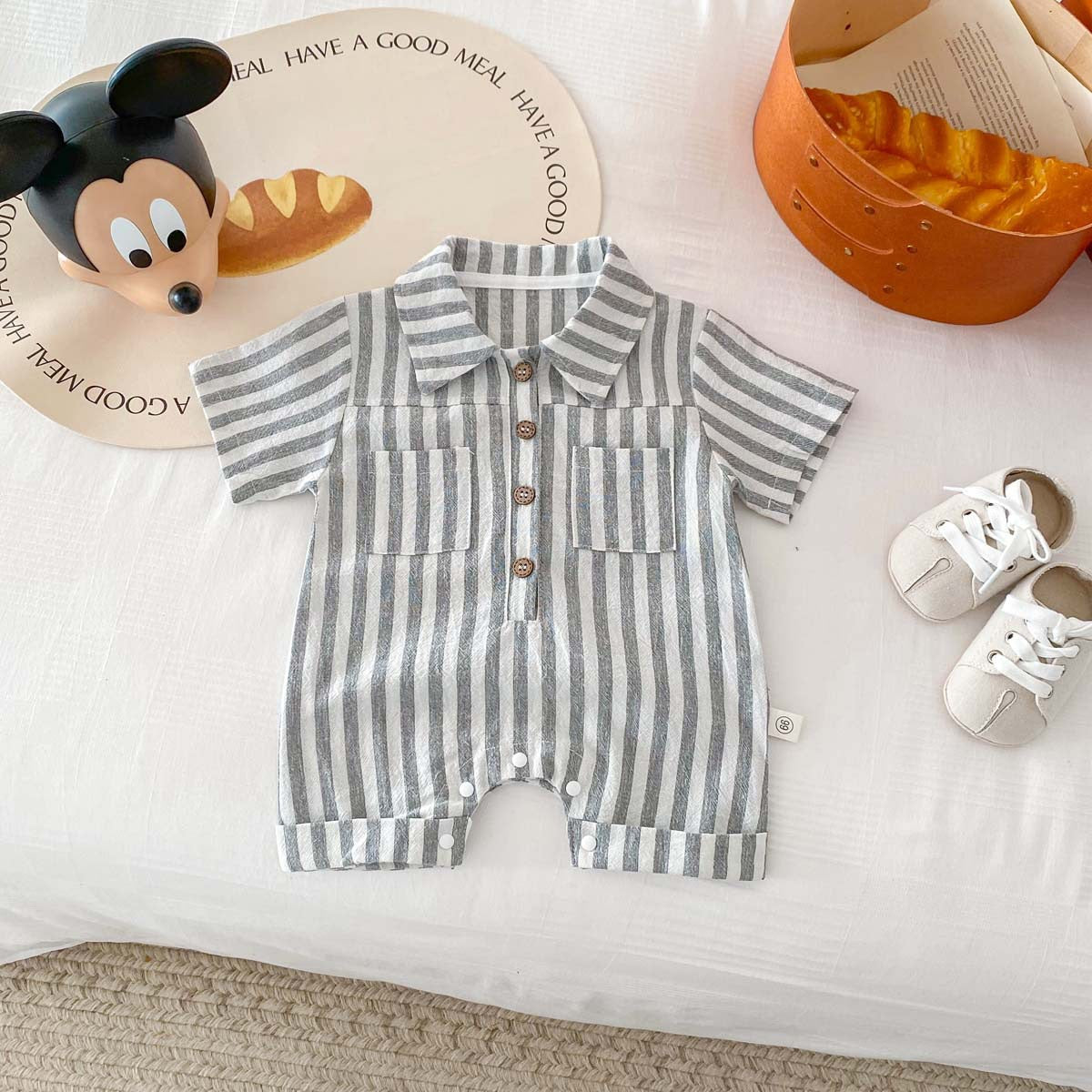 Baby Boys Striped Collared Romper