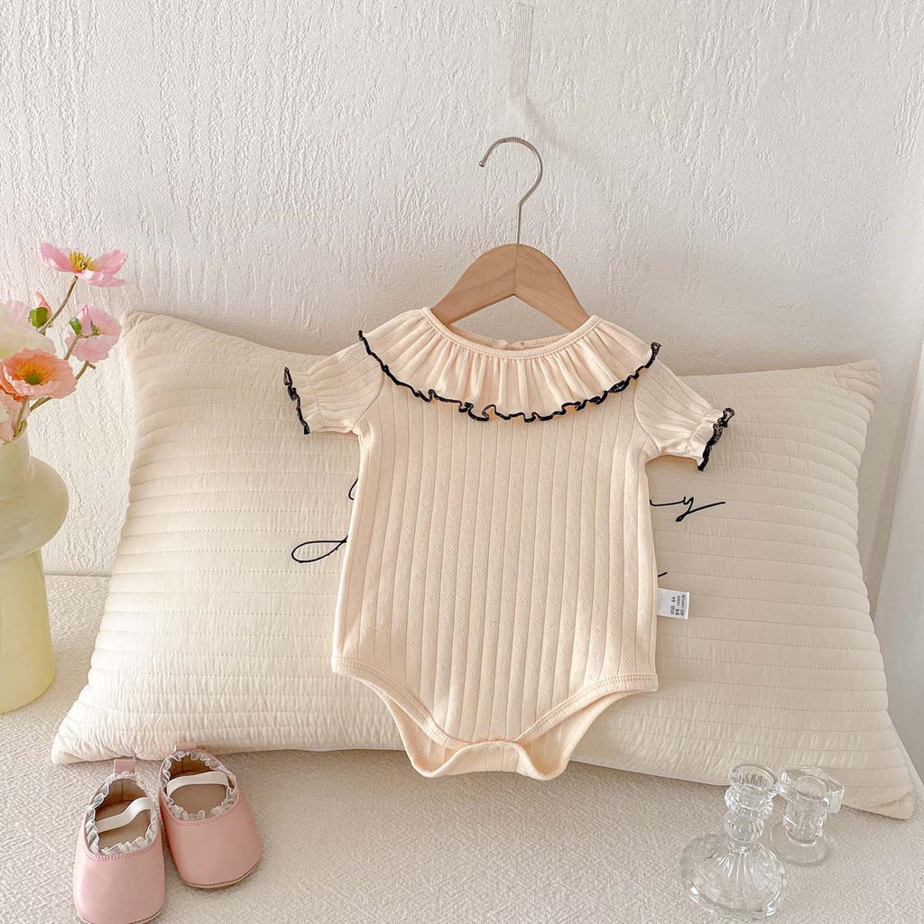 Baby Cotton Ruffle Collar Ribbed Romper