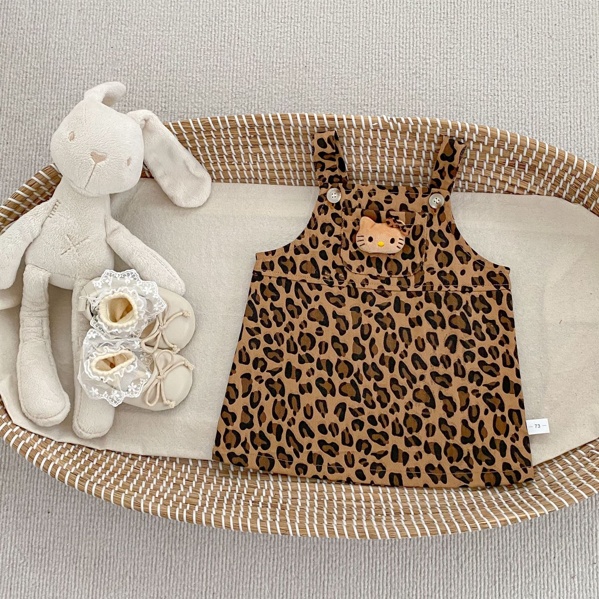 Baby Girl Bear Long Sleeve Dress with Versatile Lace Collar Shirt
