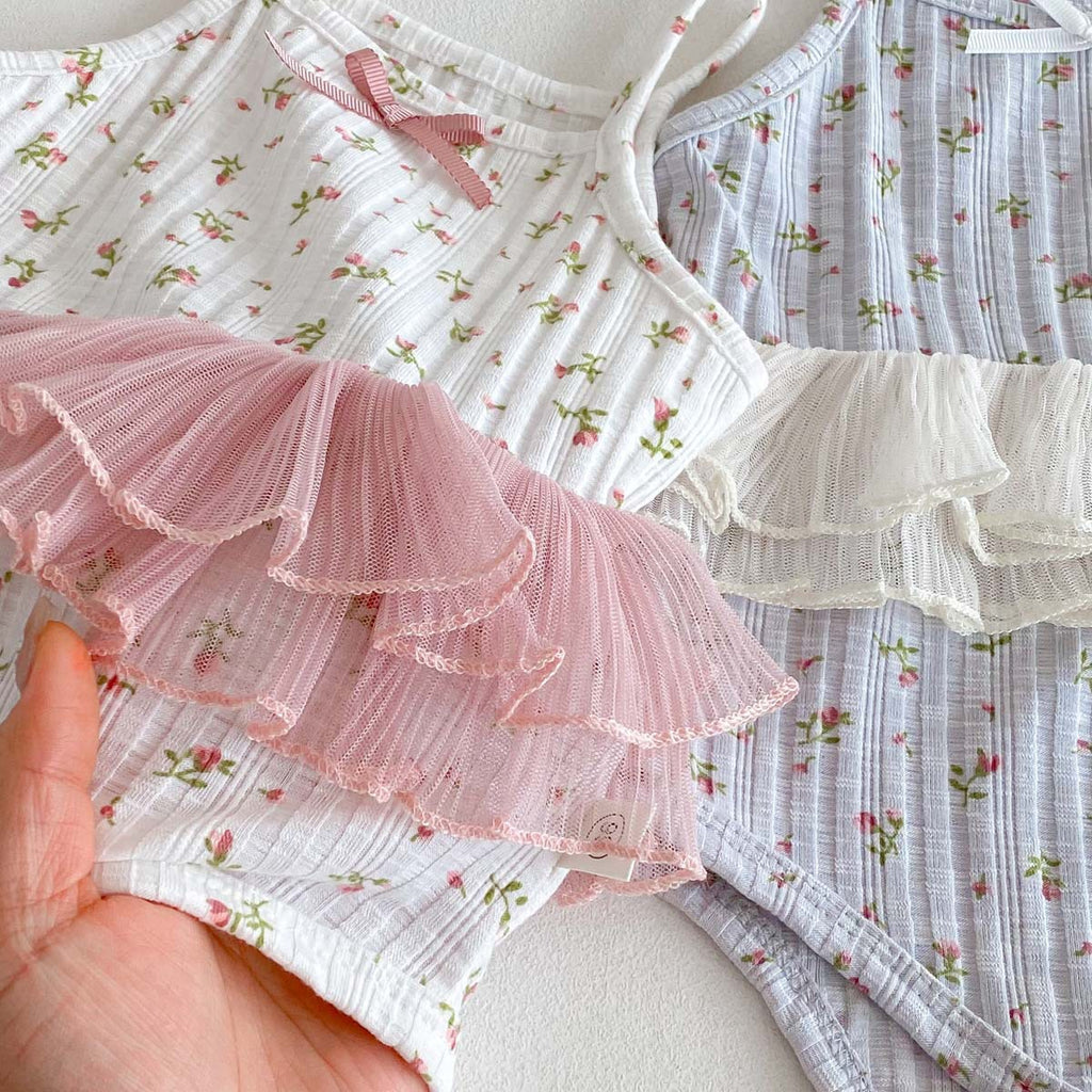 Traje de una pieza con lazo floral para bebé niña