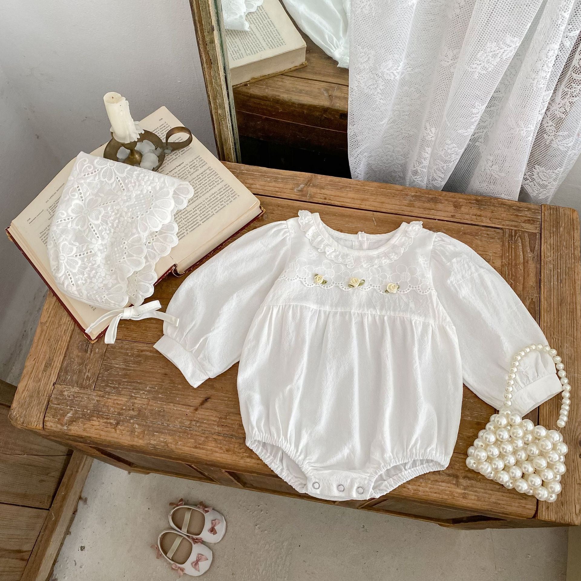 White Baby Bodysuit with Flowers