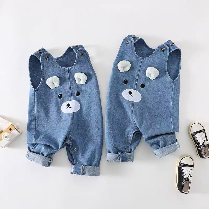 Children's Denim Romper with Teddy Bear