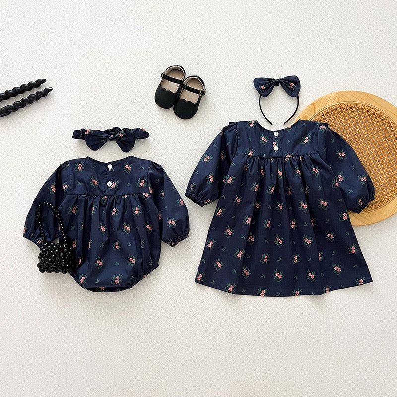 Long Sleeved Flower Print Baby Girl Romper Kids Princess Dresses