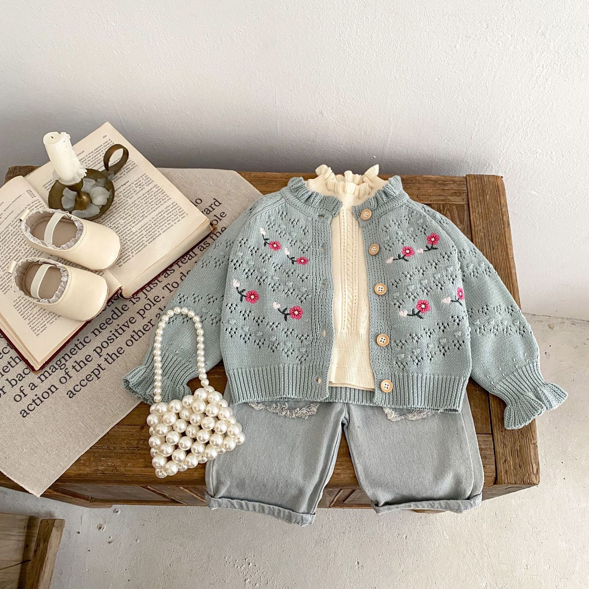 Children's Knitted Cardigan with Flowers