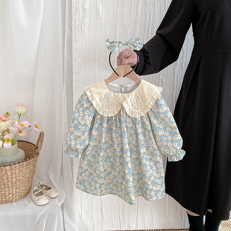 Children's Bodysuit/Dress with Flowers and Collar