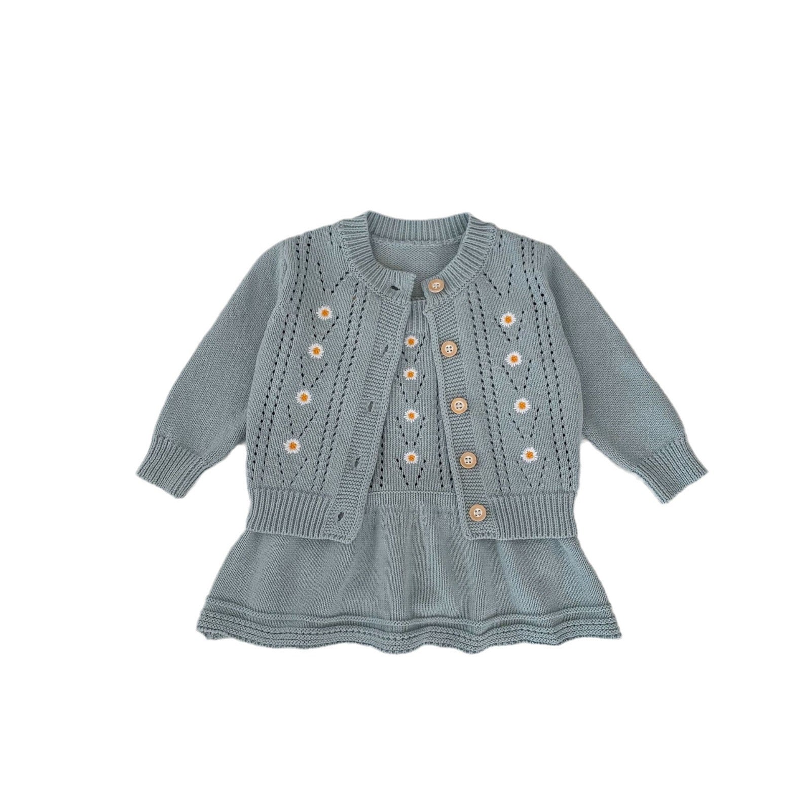 Toddler Girl Daisy Knitted Coat & Skirt Set