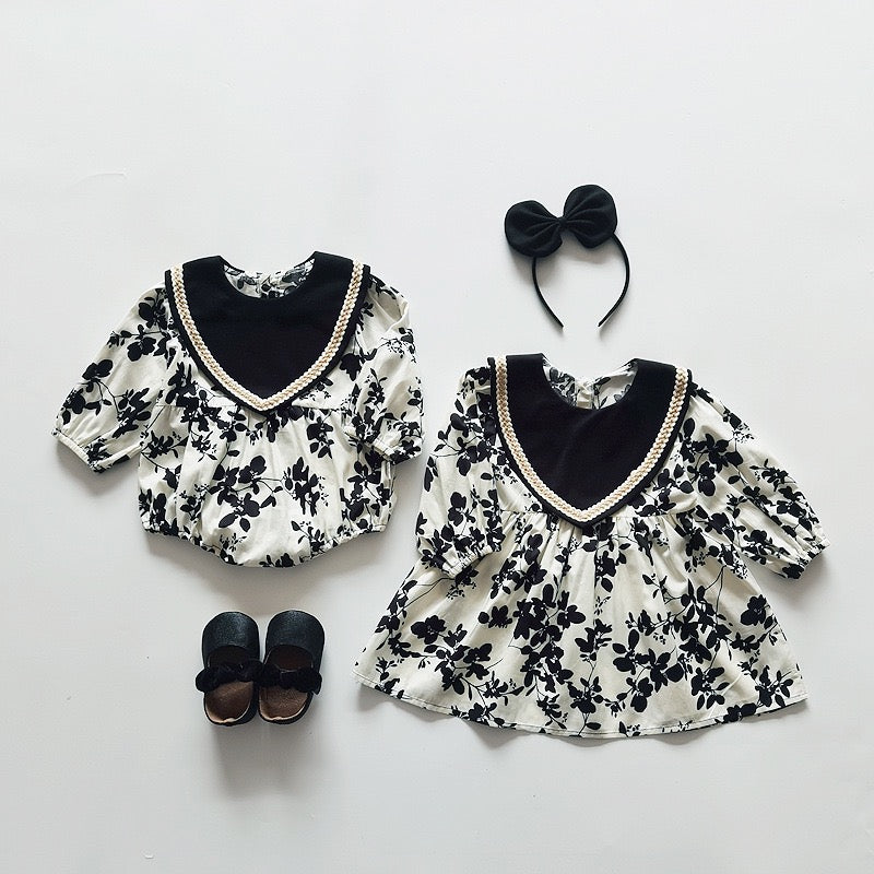 Black Floral Bodysuit/Dress for Women