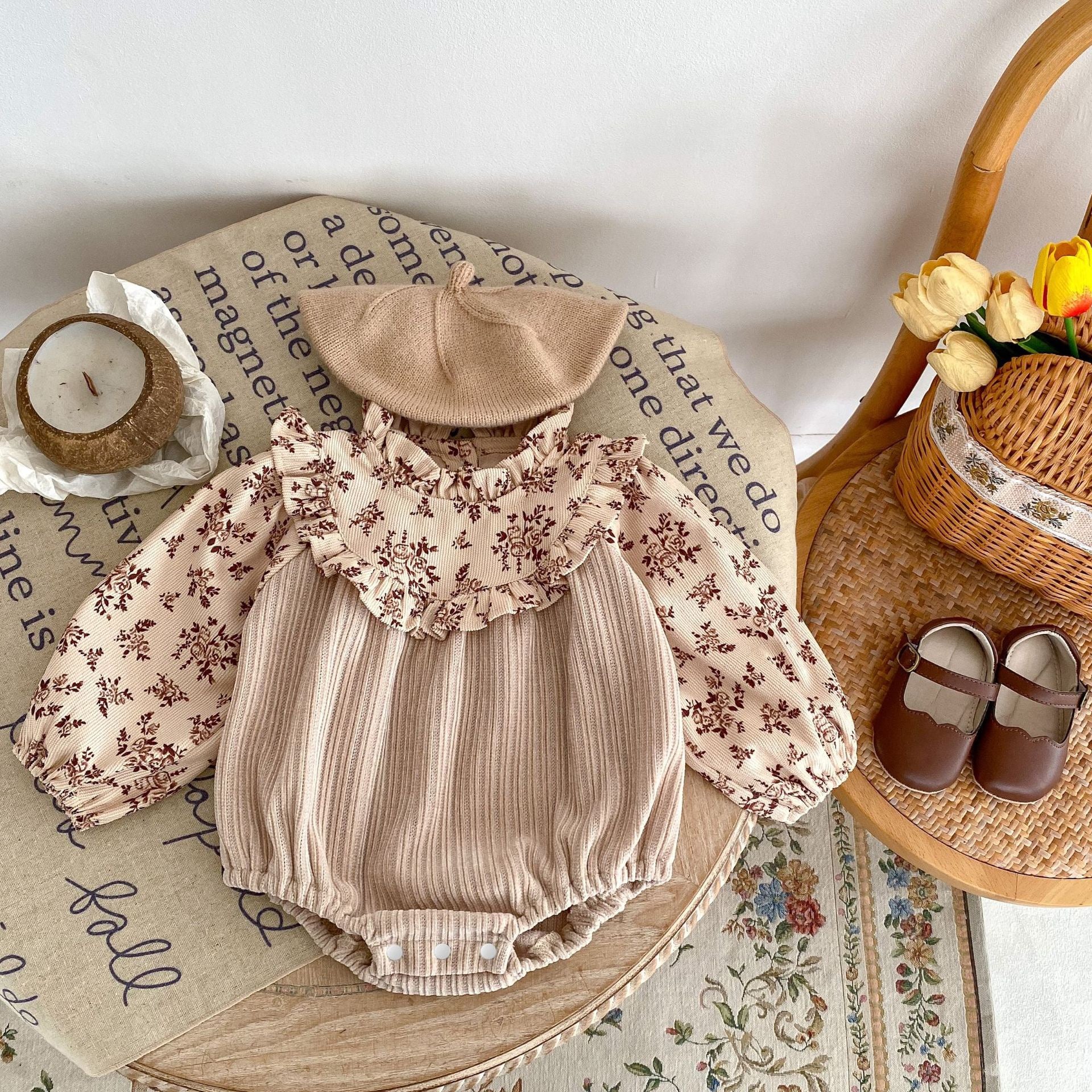 Baby Girl Corduroy Bodysuit with Hat