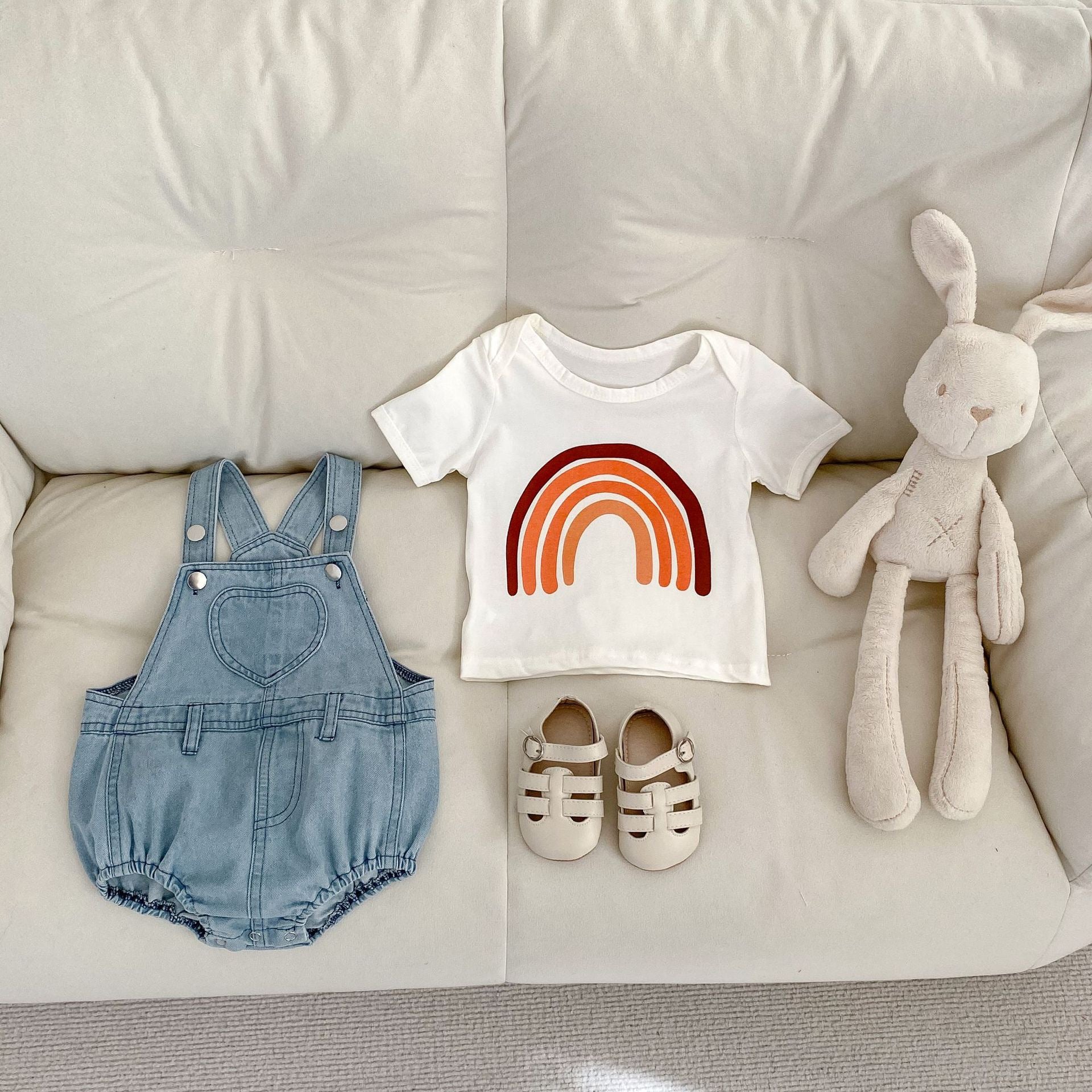 Children's Denim Overalls with Heart Print