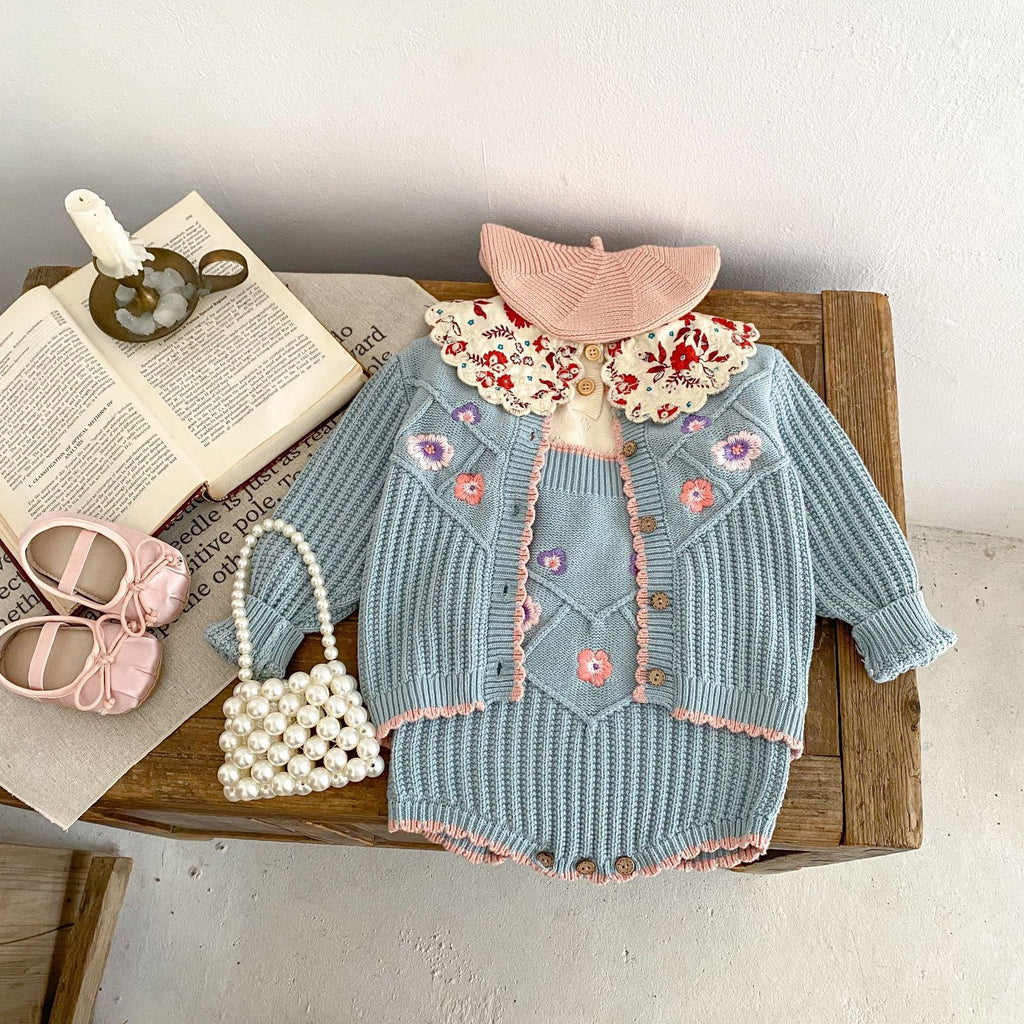 Children's Knitted Set with Little Flowers, 2 Pieces