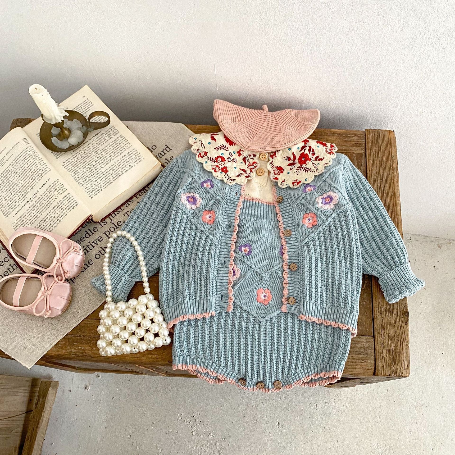 Children's Knitted Set with Little Flowers, 2 Pieces