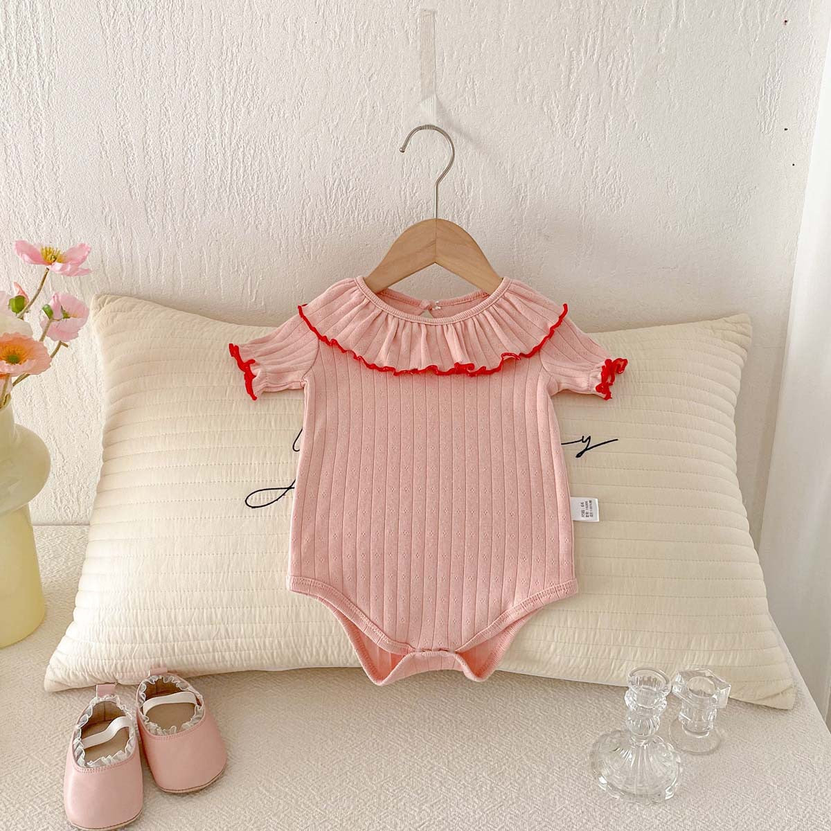 Baby Cotton Ruffle Collar Ribbed Romper