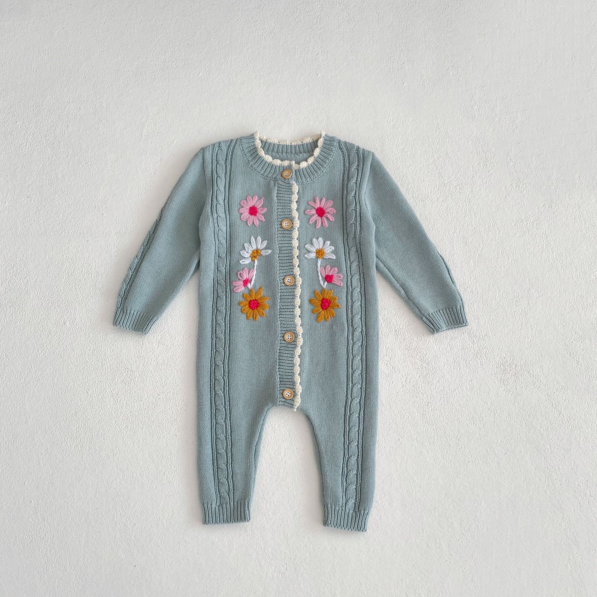 Children's Knitted Jumpsuit with Little Flowers
