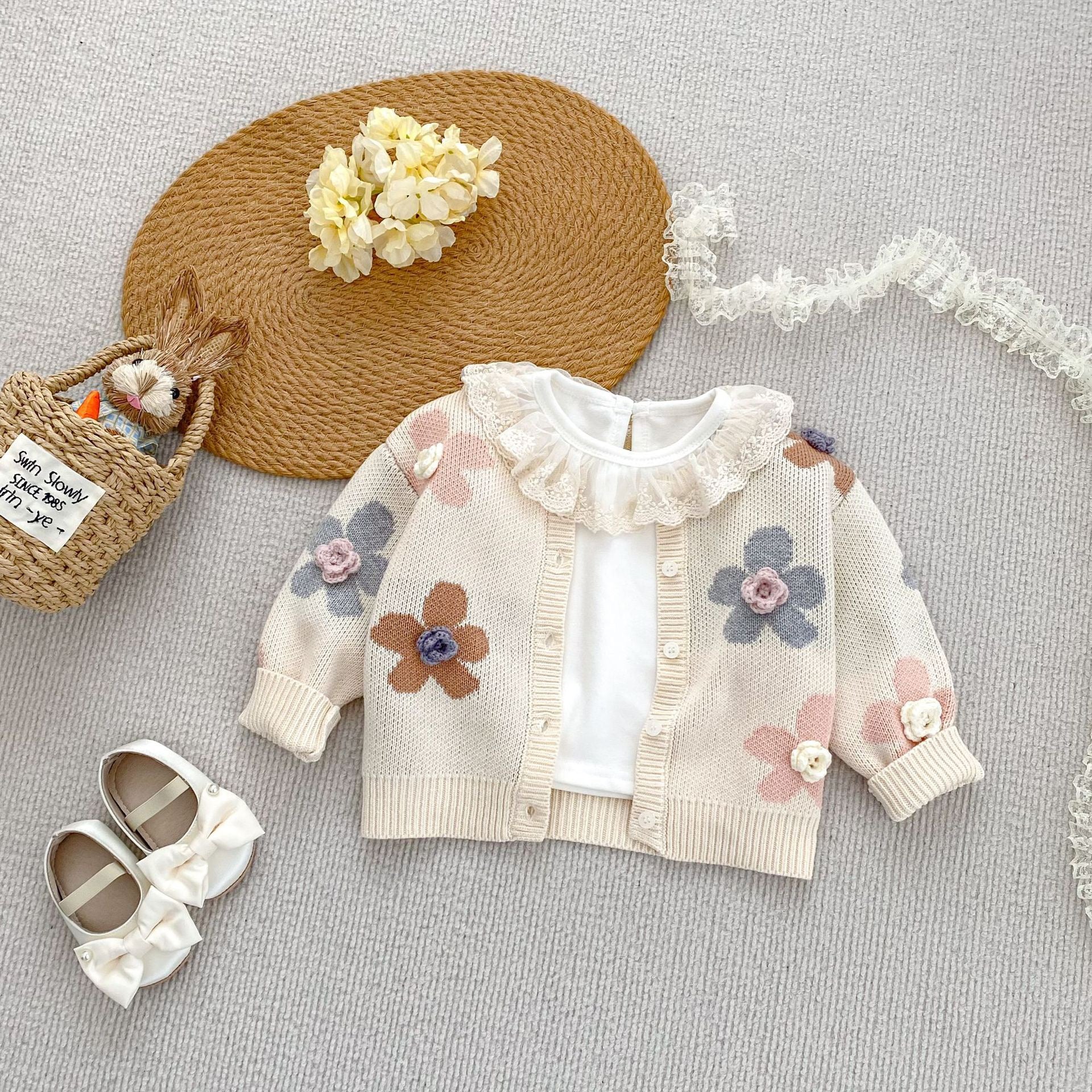 Knitted Cardigan with Flowers