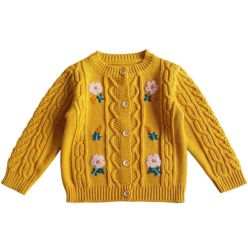 Children's Knitted Cardigan with Little Flowers