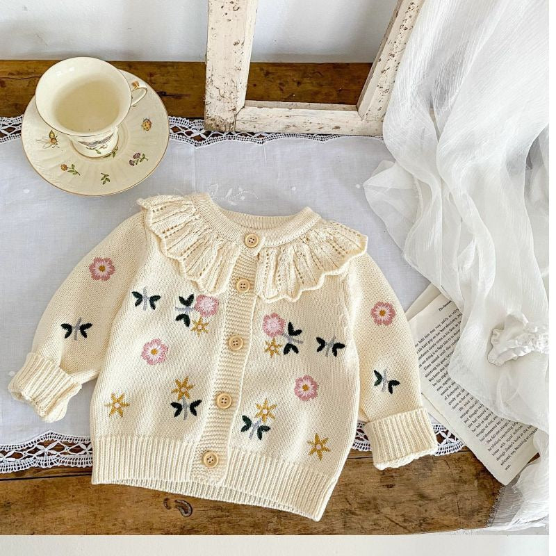 Girls' Knitted Sweater with Flowers