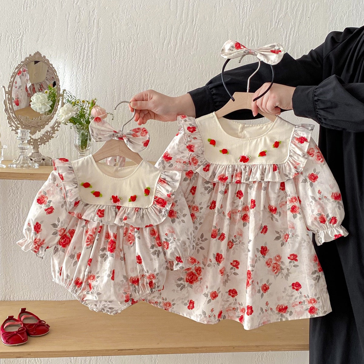 Long Sleeved Cotton Kids Princess Dresses Baby Girl Romper Sister Dress