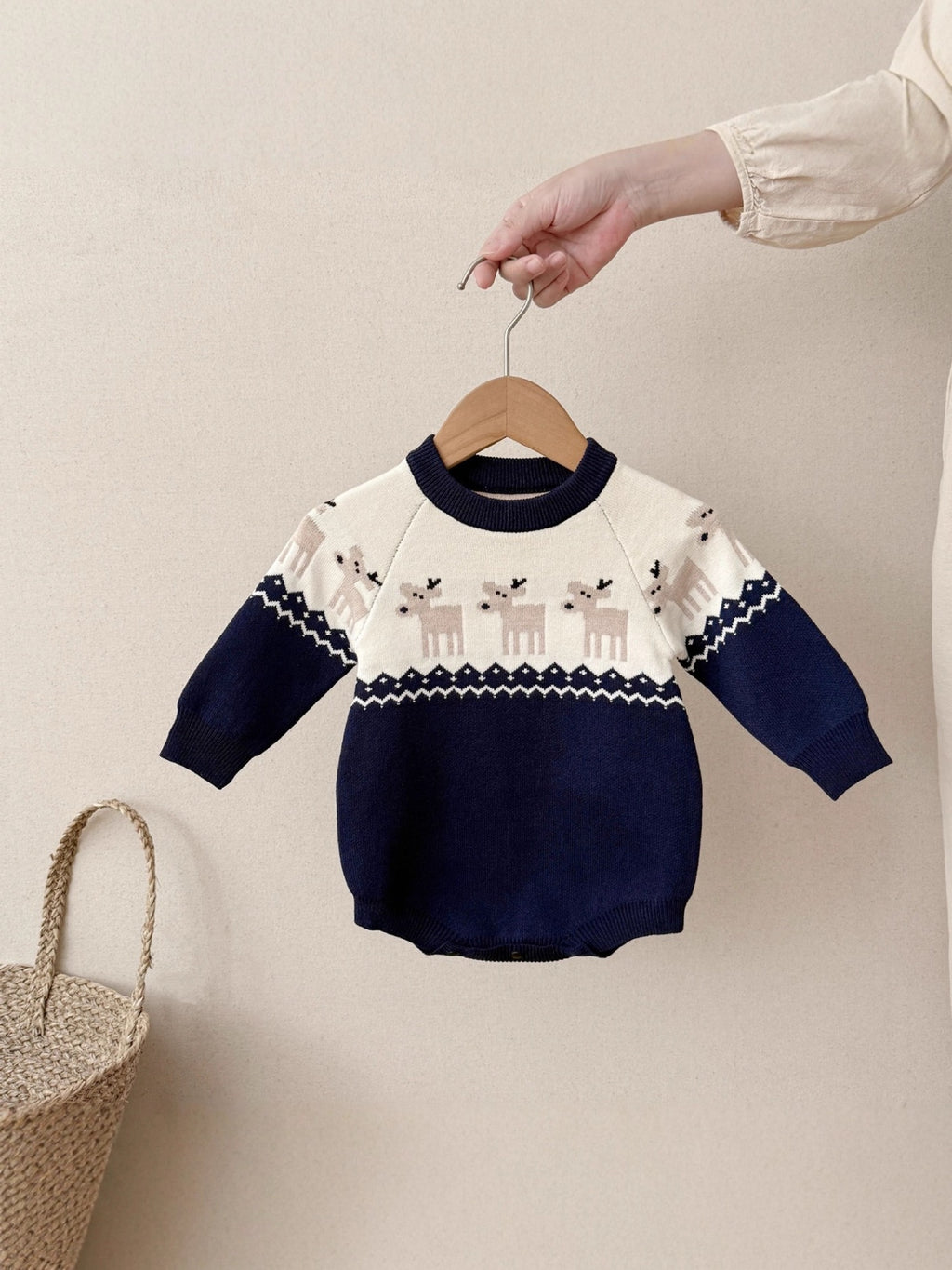 Tute intere natalizie per neonati a maniche lunghe in maglia
