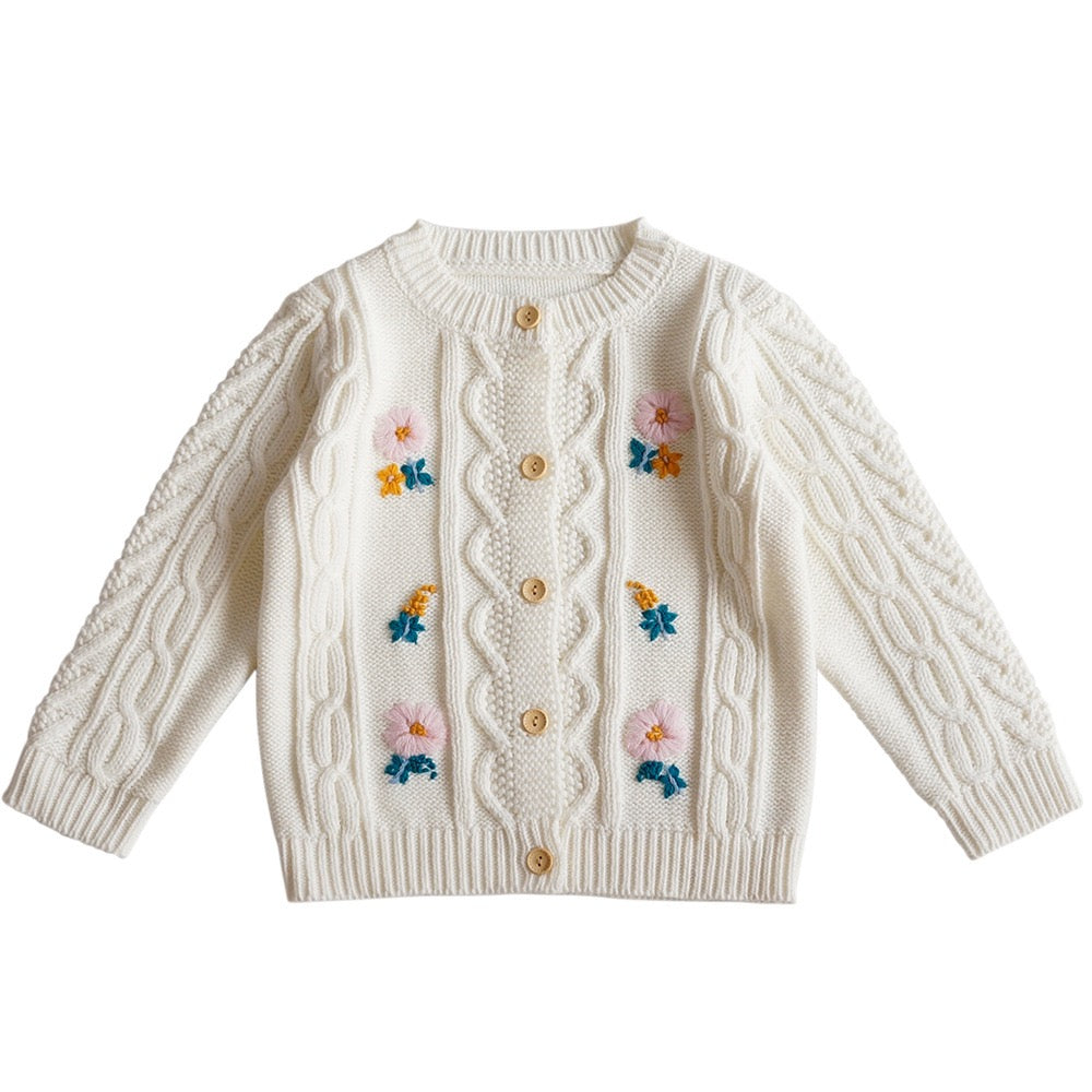 Children's Knitted Cardigan with Little Flowers