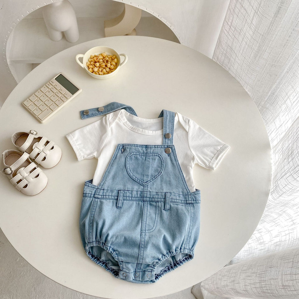 Children's Denim Overalls with Heart Print