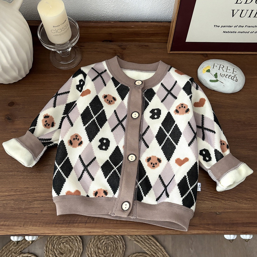 Kids Fashion Knitted Velvet Coat