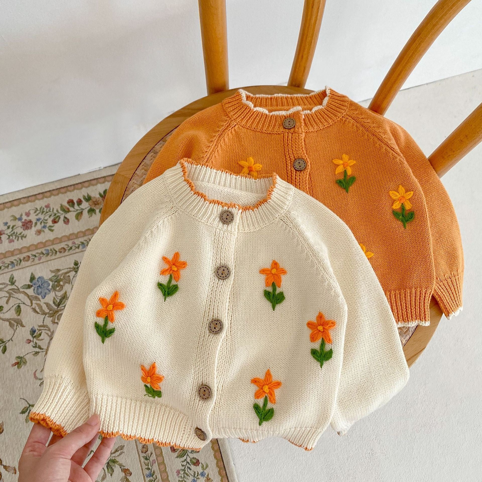 Children's Cardigan with Knitted Flowers
