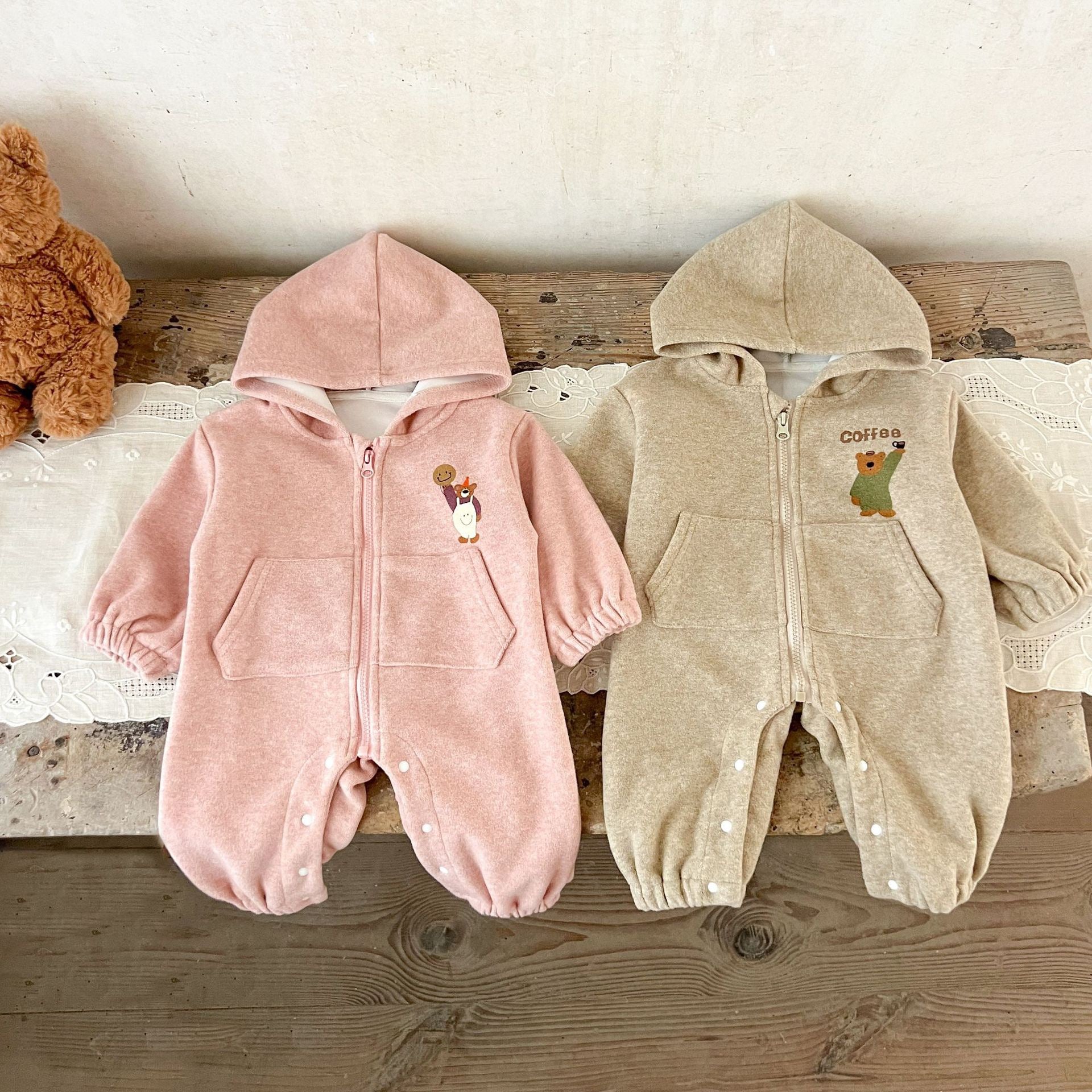 Baby Onesie with Teddy Bear and Pocket