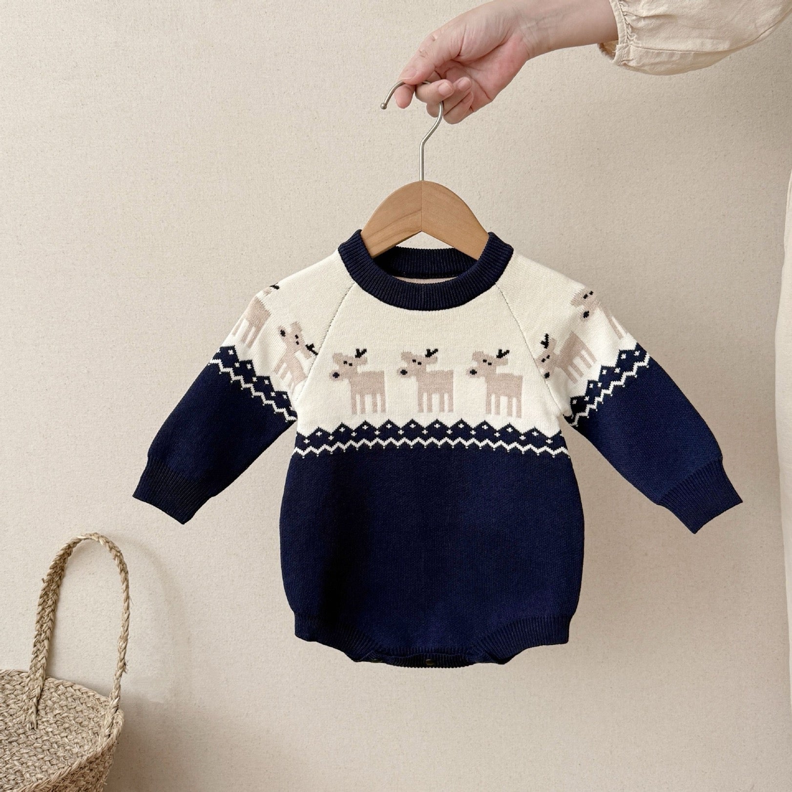 Tute intere natalizie per neonati a maniche lunghe in maglia