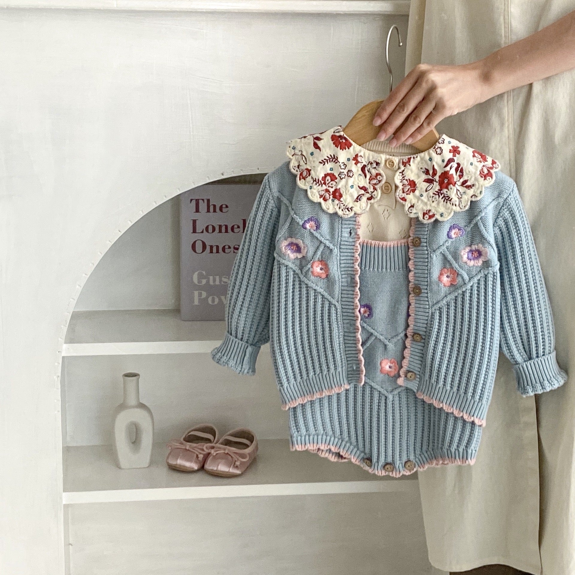 Children's Knitted Set with Little Flowers, 2 Pieces