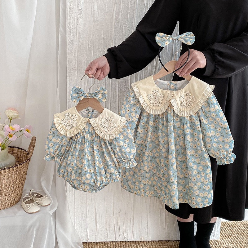 Children's Bodysuit/Dress with Flowers and Collar