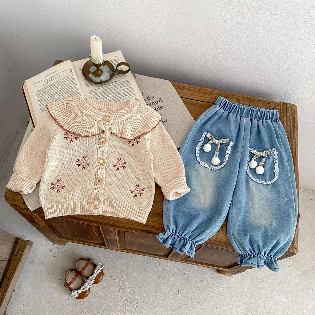 Children's Knitted Cardigan with Little Flowers
