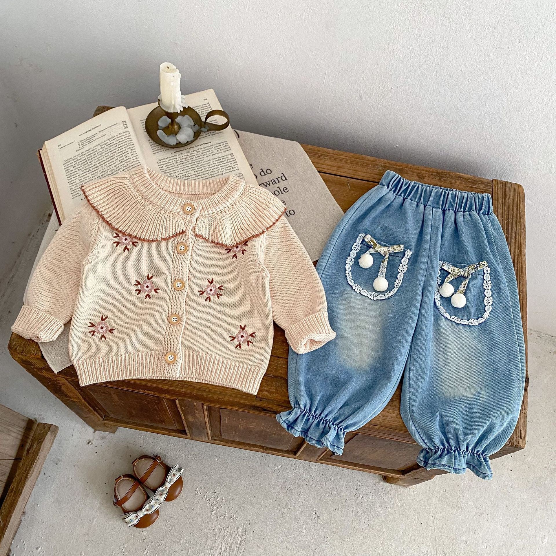 Children's Knitted Cardigan with Little Flowers