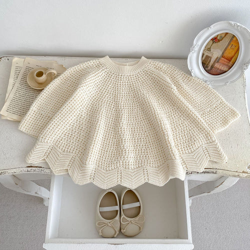 Beige Knitted Poncho for Children