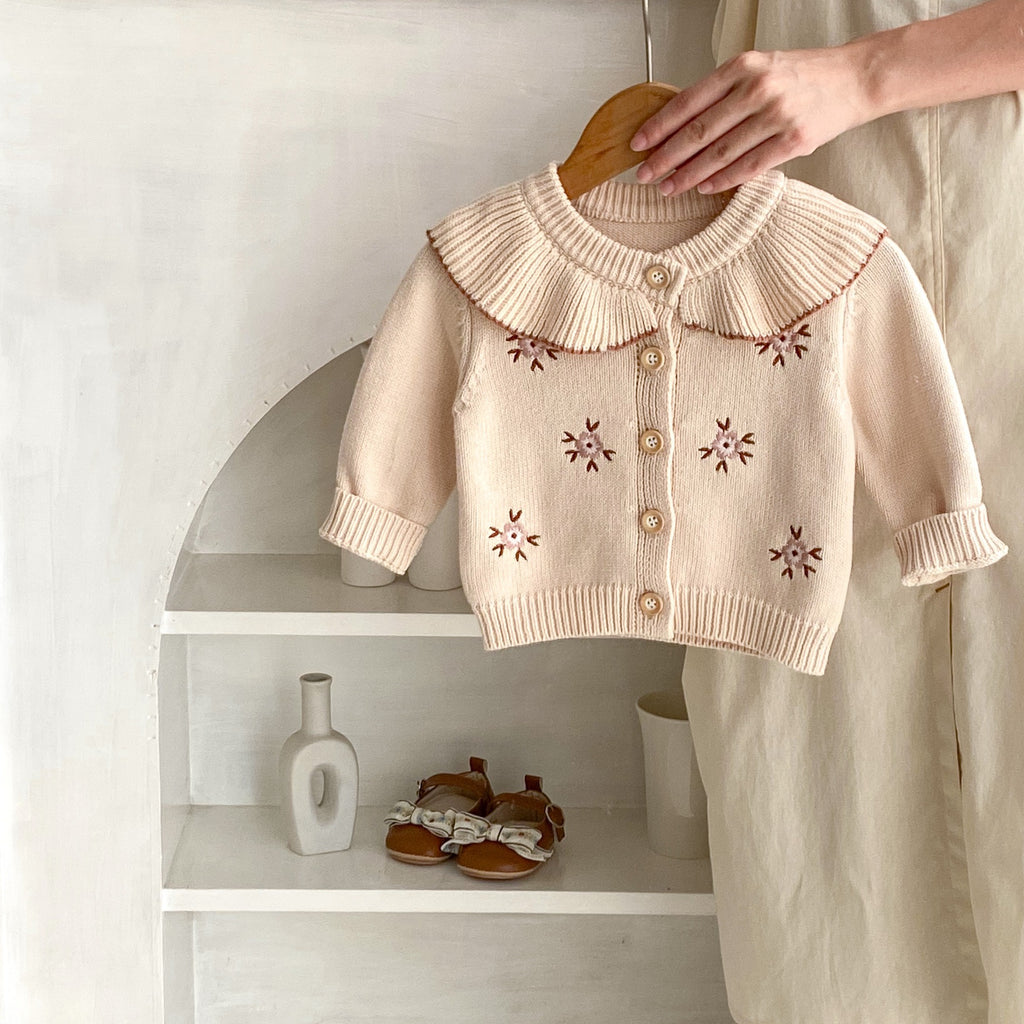 Children's Knitted Cardigan with Little Flowers