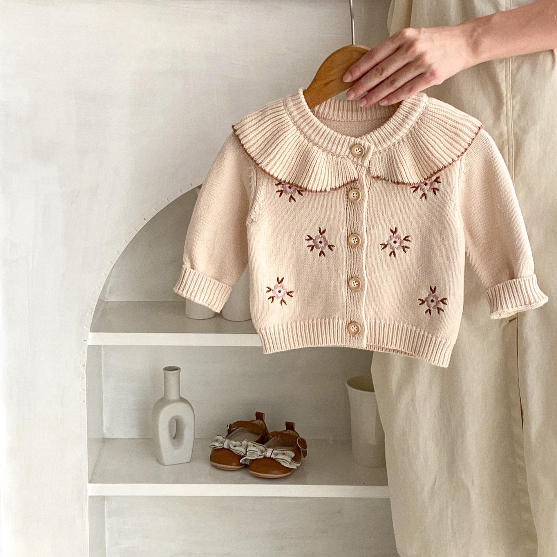 Children's Knitted Cardigan with Little Flowers