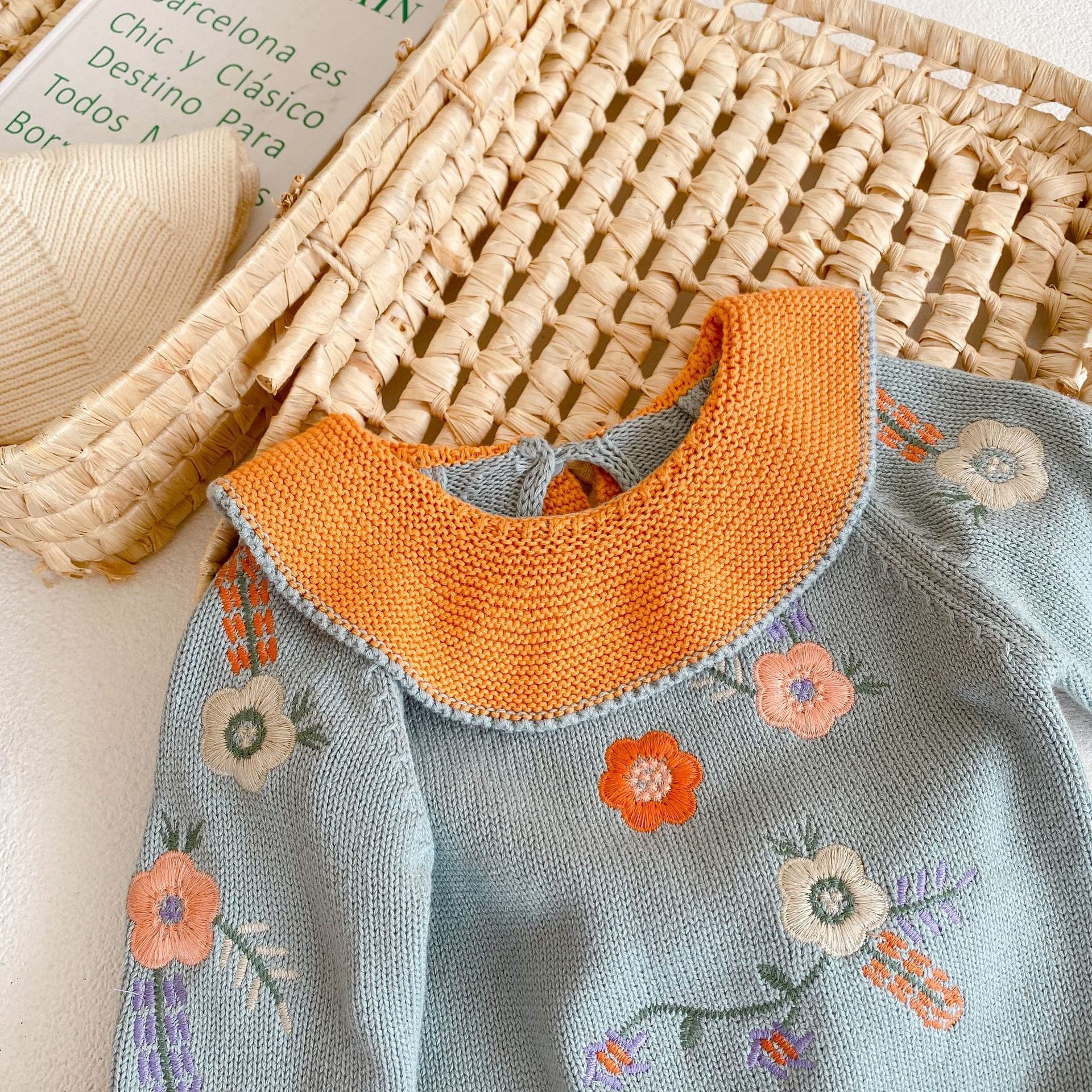 Toddler Baby Girls Embroidered Ruffle Collar Knitted Top & PP Shorts Set
