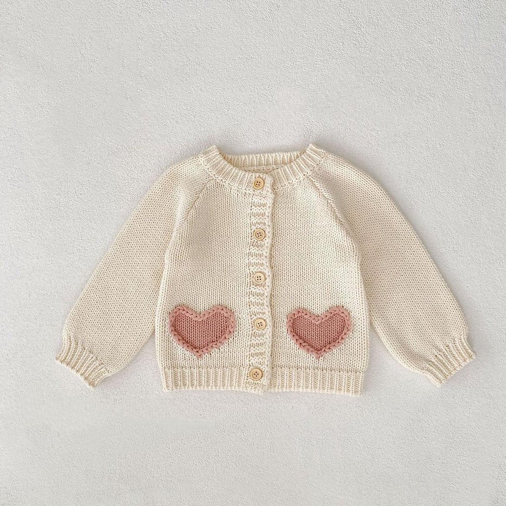 Children's Knitted Cardigan with Little Hearts