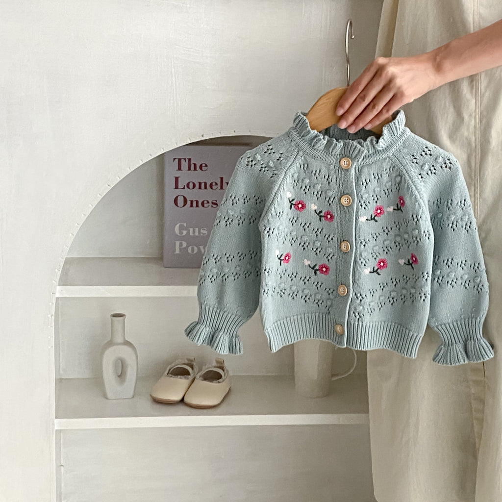 Children's Knitted Cardigan with Flowers