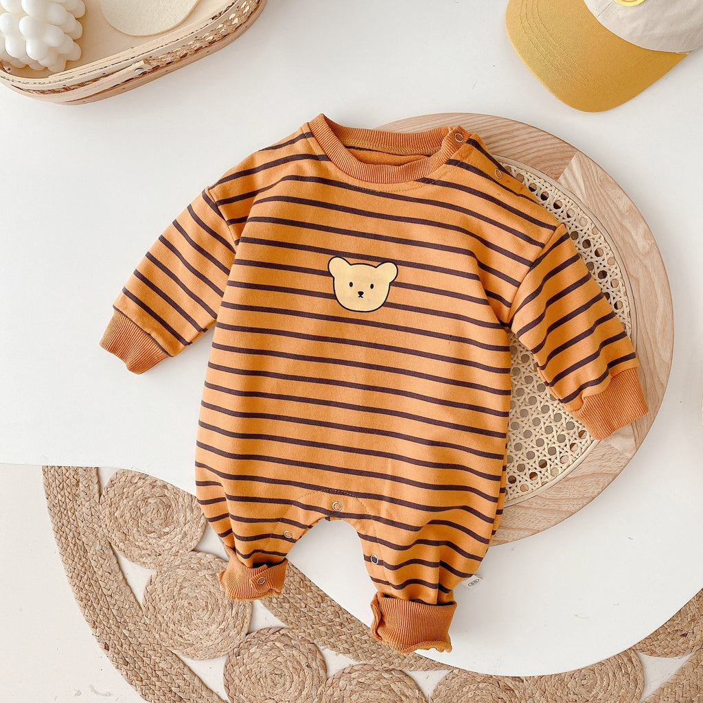 Children's Jumpsuit with Stripes and Teddy Bear