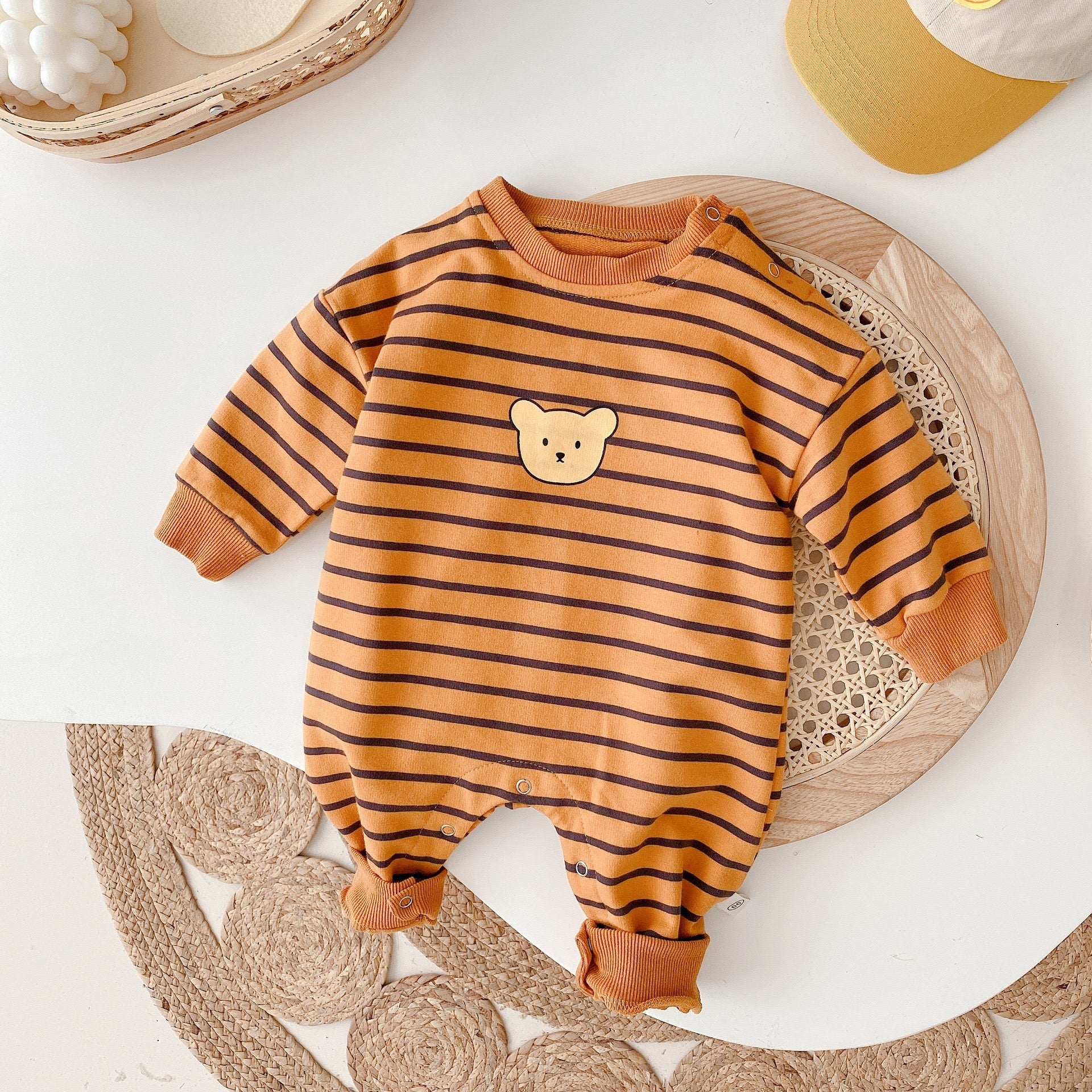 Children's Jumpsuit with Stripes and Teddy Bear