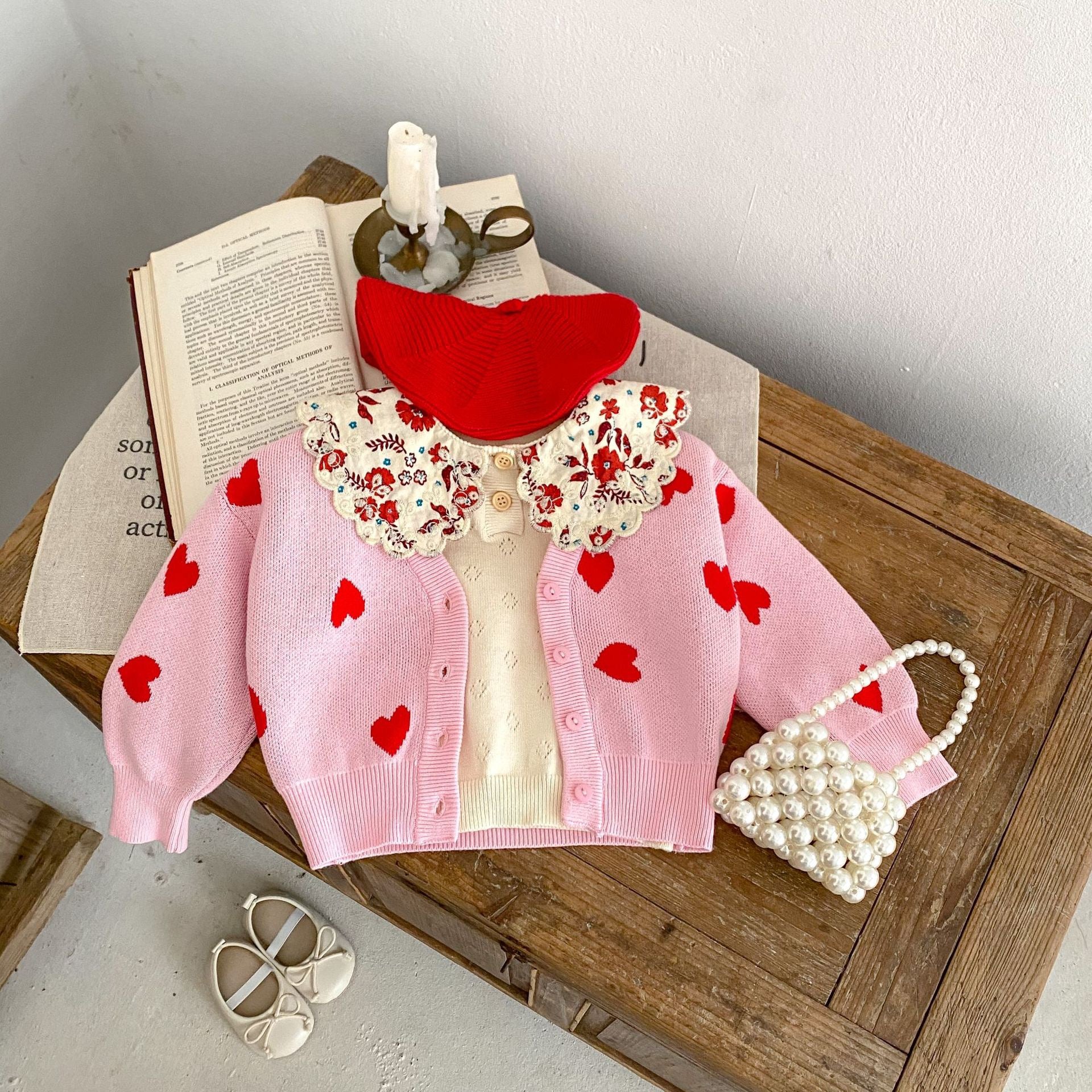 Pink Children's Cardigan with Hearts
