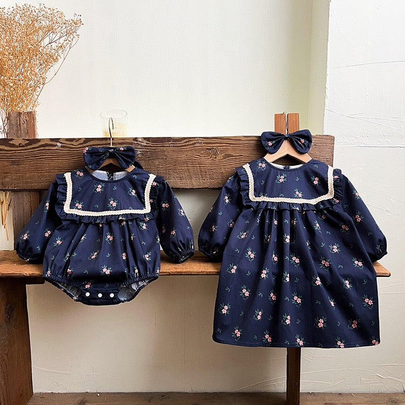 Long Sleeved Flower Print Baby Girl Romper Kids Princess Dresses