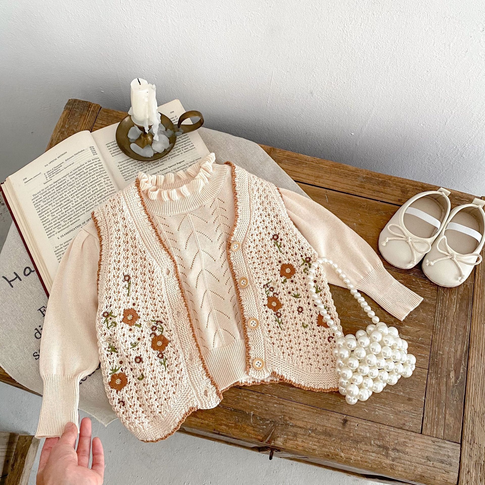 Baby Girls Embroidered Floral Knitted Vest Cardigan