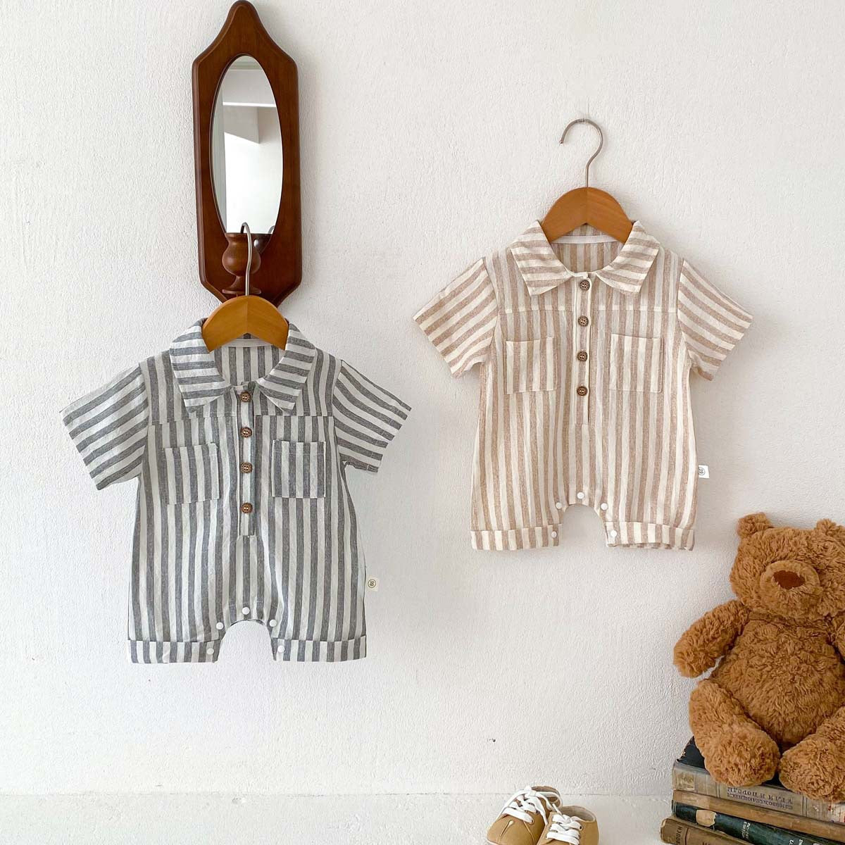 Baby Boys Striped Collared Romper