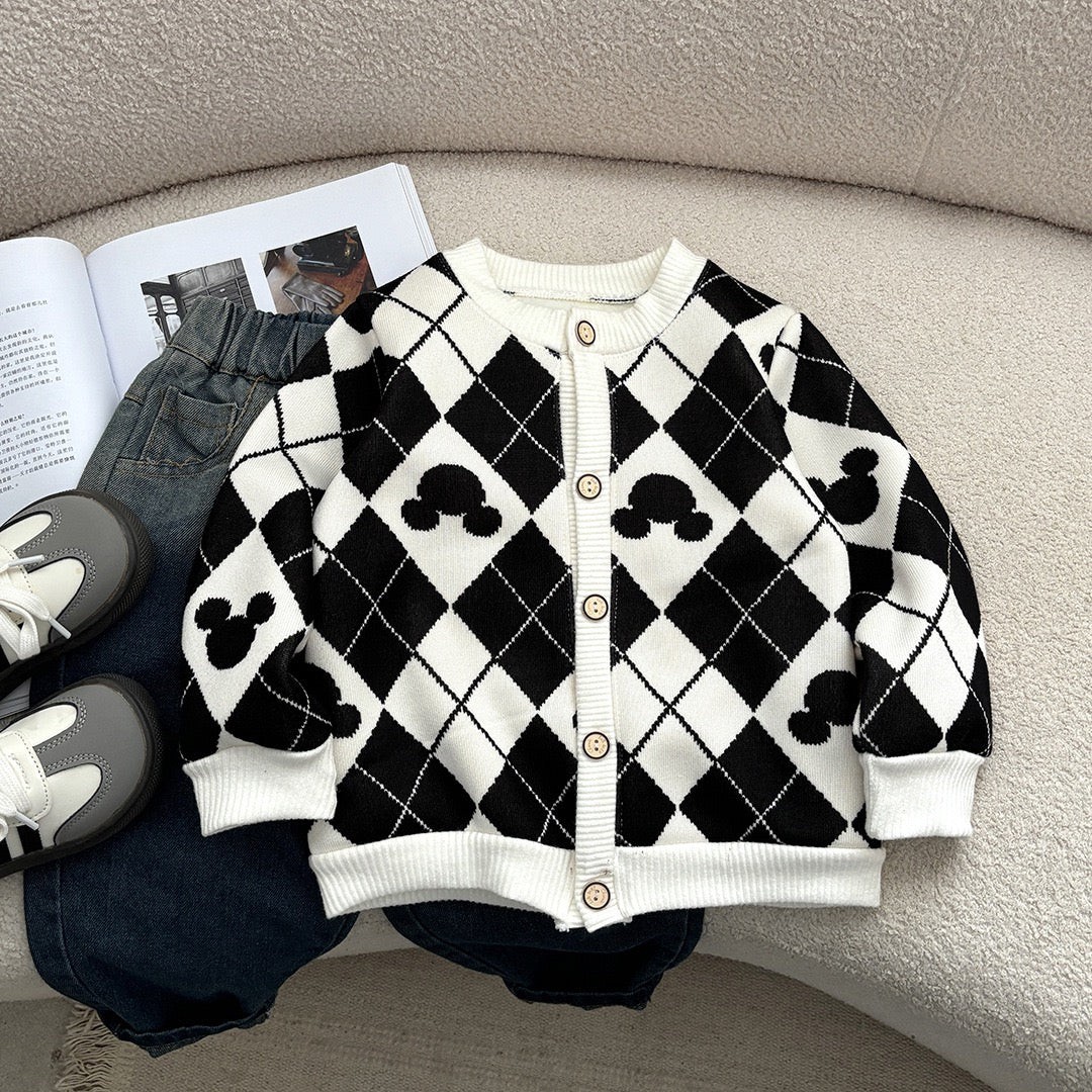 Kids Striped Heart Embroidered Warm Sweater Coat