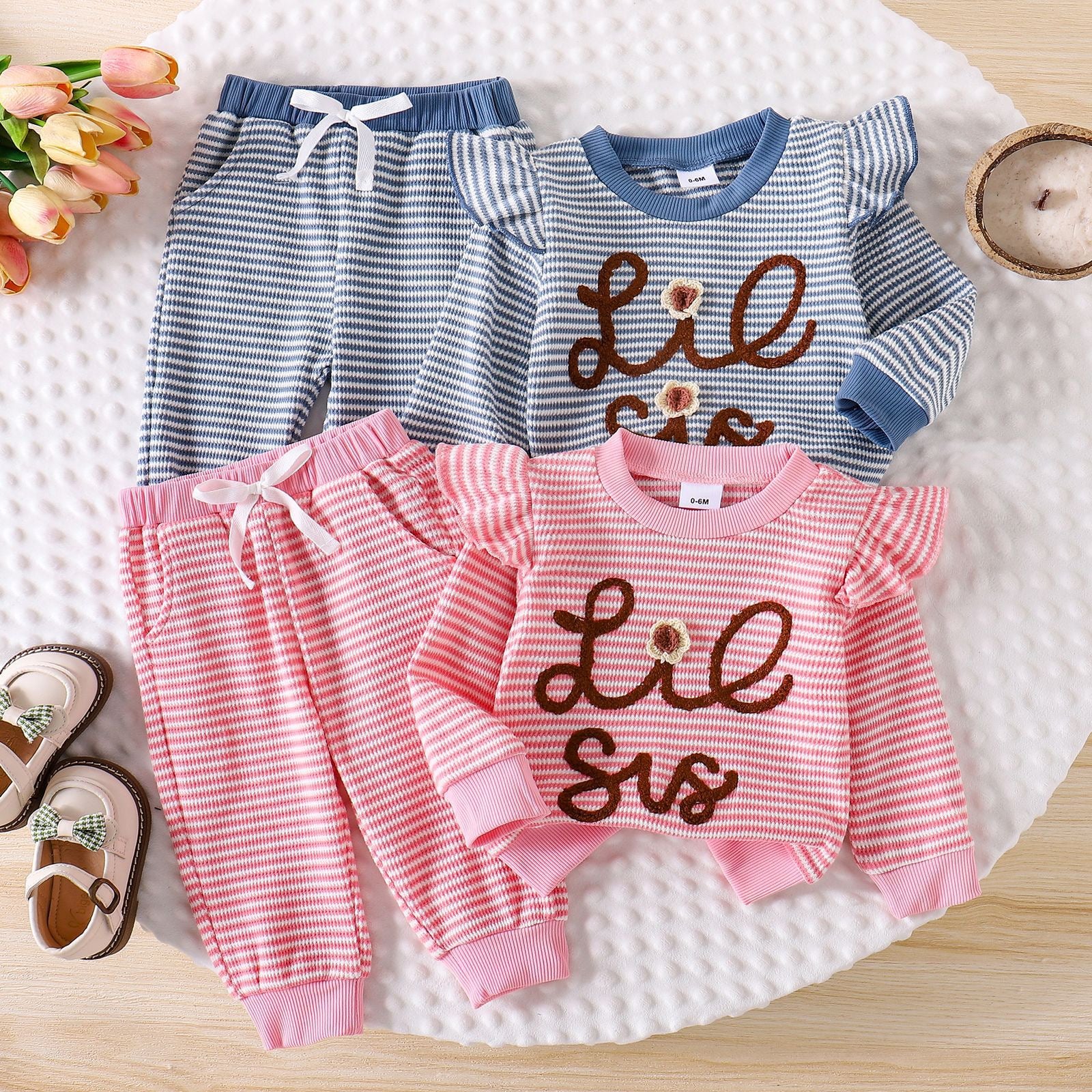 Toddler Girl Valentine Striped Heart Embroidered Set